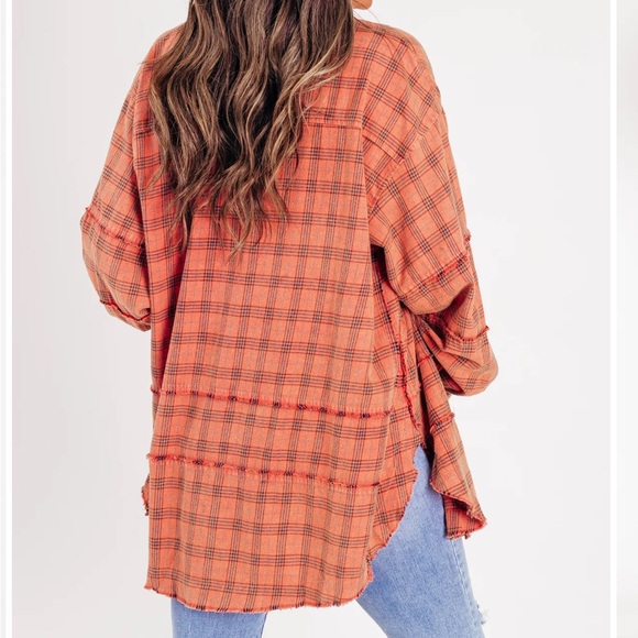 Coral Washed Distressed Flannel NWT - Picture 7 of 8